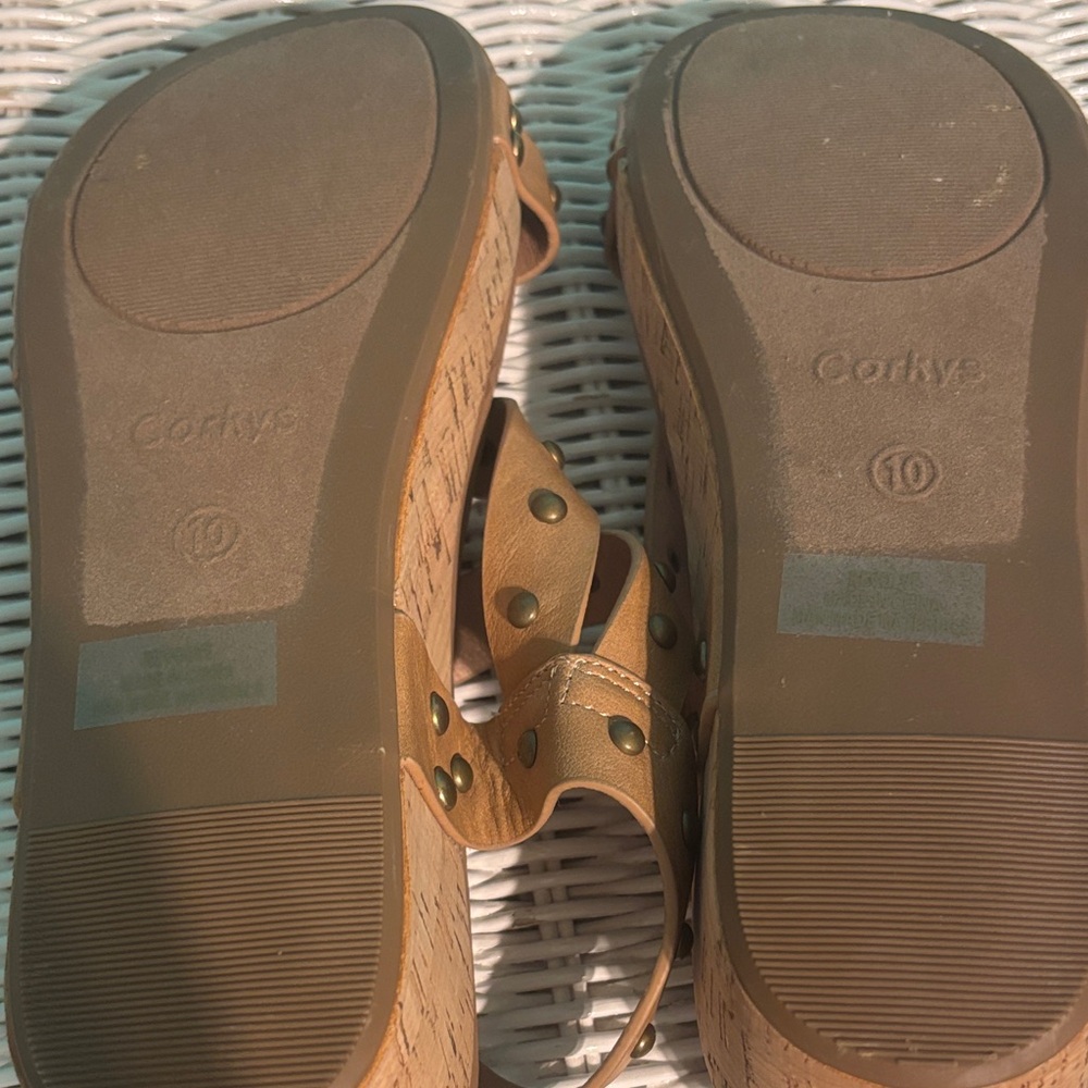 Corkys Tan Studded Cork Wedge Sandals - Women's - Picture 3 of 8